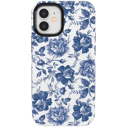 Rose to Fame | Blue & White Rose Floral Case iPhone Case get.casely Bold + MagSafe® iPhone 12
