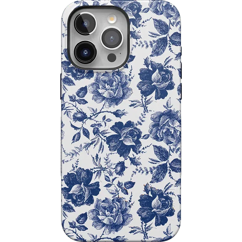 Rose to Fame | Blue & White Rose Floral Case iPhone Case get.casely Bold + MagSafe® iPhone 15 Pro Max