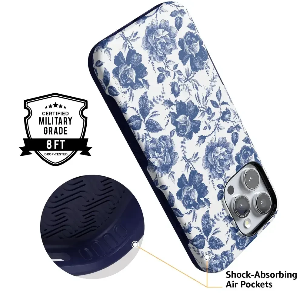 Rose to Fame | Blue & White Rose Floral Case iPhone Case get.casely