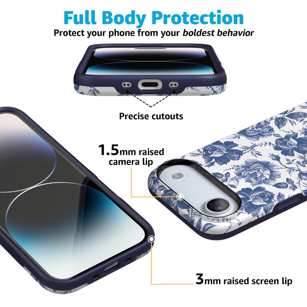Rose to Fame | Blue & White Rose Floral Case iPhone Case get.casely