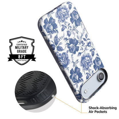 Rose to Fame | Blue & White Rose Floral Case iPhone Case get.casely