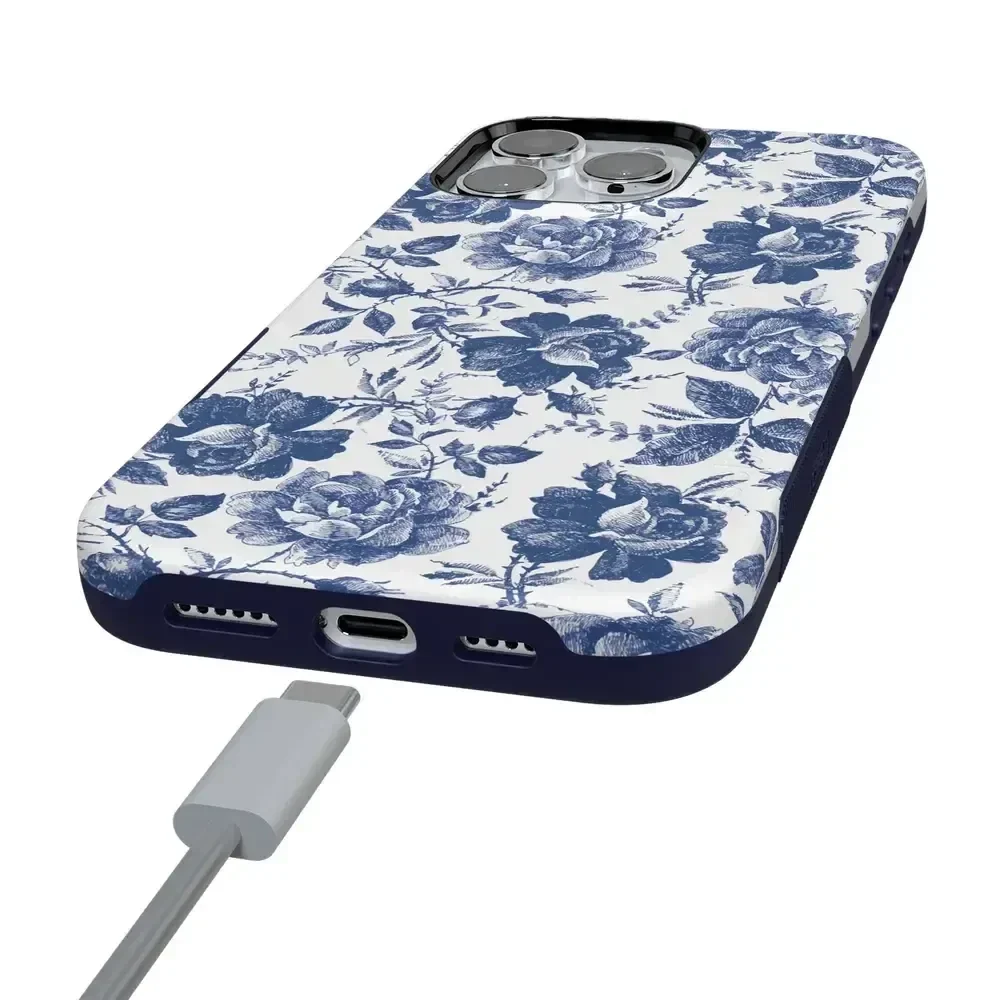 Rose to Fame | Blue & White Rose Floral Case iPhone Case get.casely