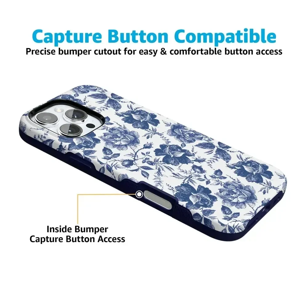 Rose to Fame | Blue & White Rose Floral Case iPhone Case get.casely
