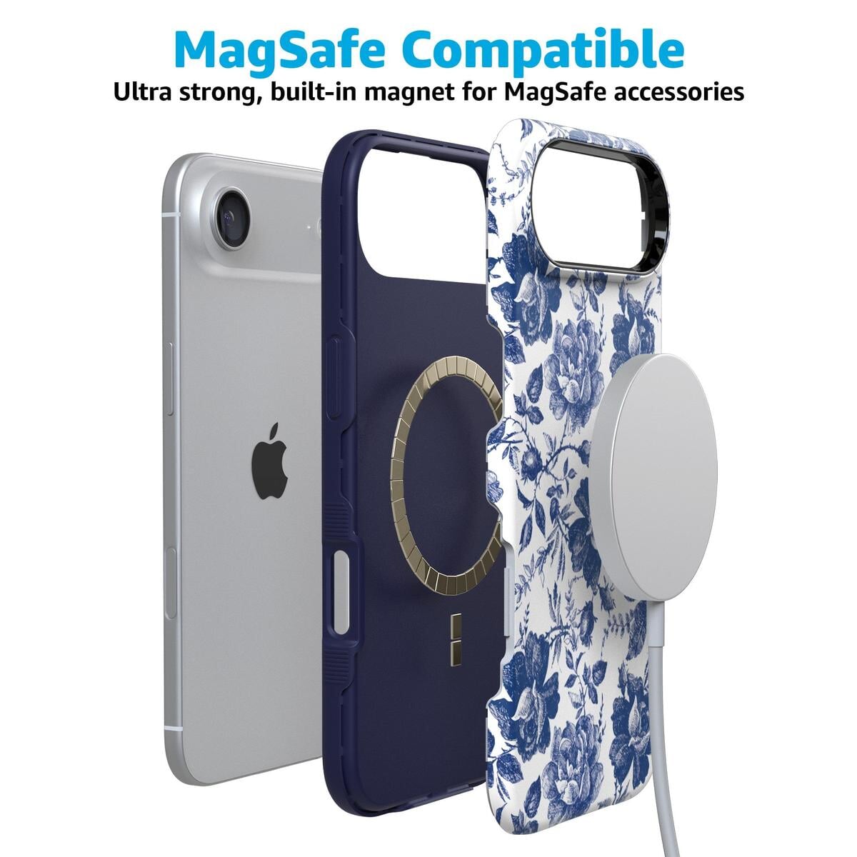Rose to Fame | Blue & White Rose Floral Case iPhone Case get.casely