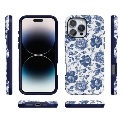 Rose to Fame | Blue & White Rose Floral Case iPhone Case get.casely
