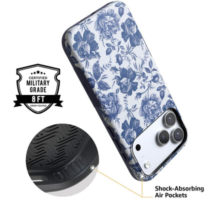 Rose to Fame | Blue & White Rose Floral Case iPhone Case get.casely