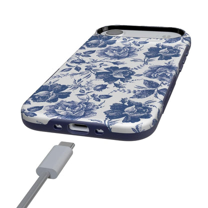 Rose to Fame | Blue & White Rose Floral Case iPhone Case get.casely