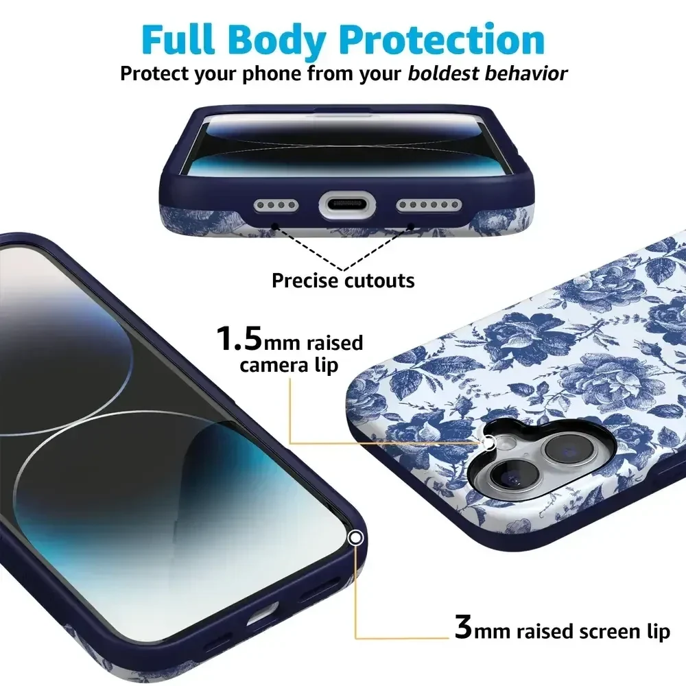 Rose to Fame | Blue & White Rose Floral Case iPhone Case get.casely