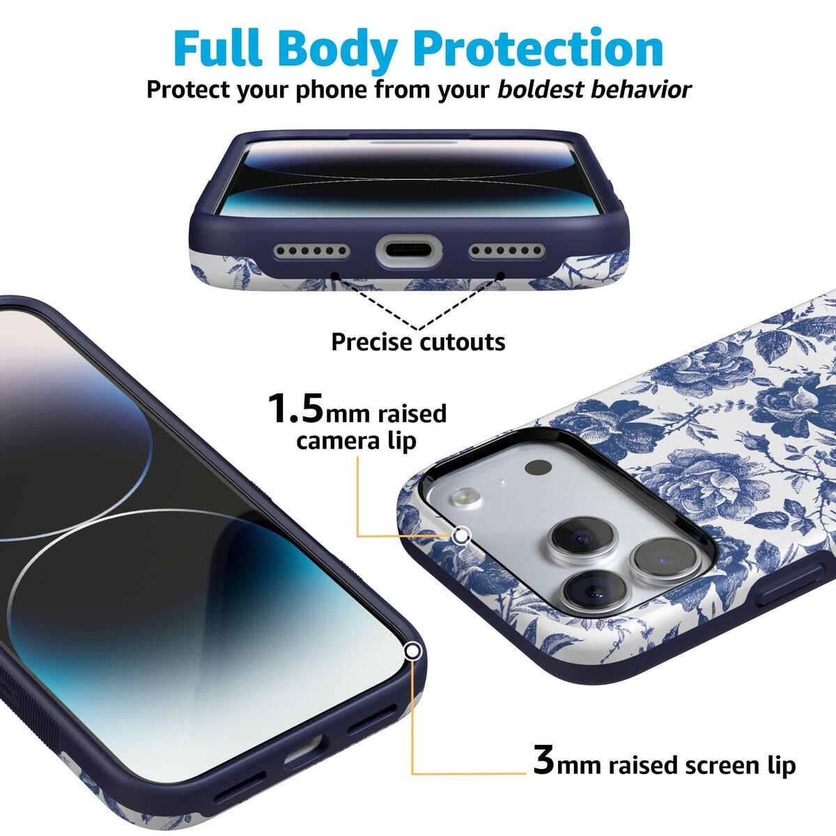 Rose to Fame | Blue & White Rose Floral Case iPhone Case get.casely