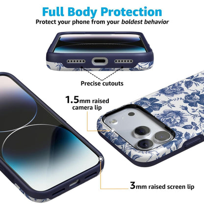 Rose to Fame | Blue & White Rose Floral Case iPhone Case get.casely