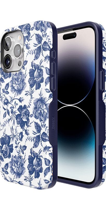 Rose to Fame | Blue & White Rose Floral Case iPhone Case get.casely