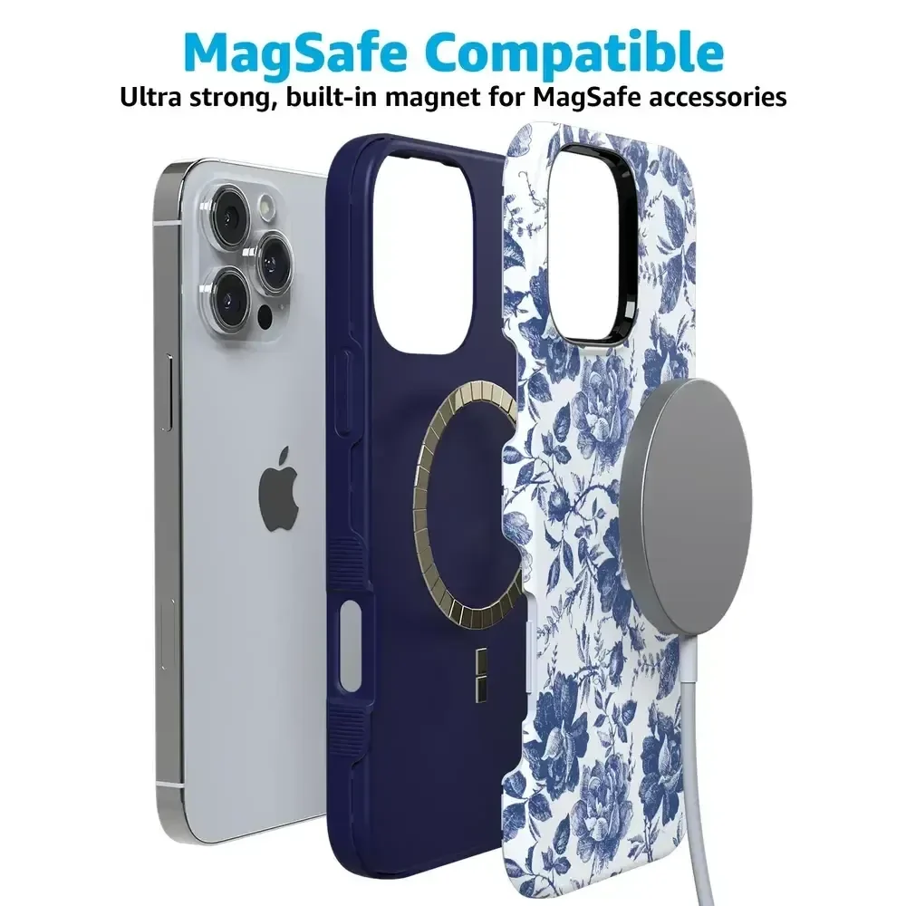 Rose to Fame | Blue & White Rose Floral Case iPhone Case get.casely
