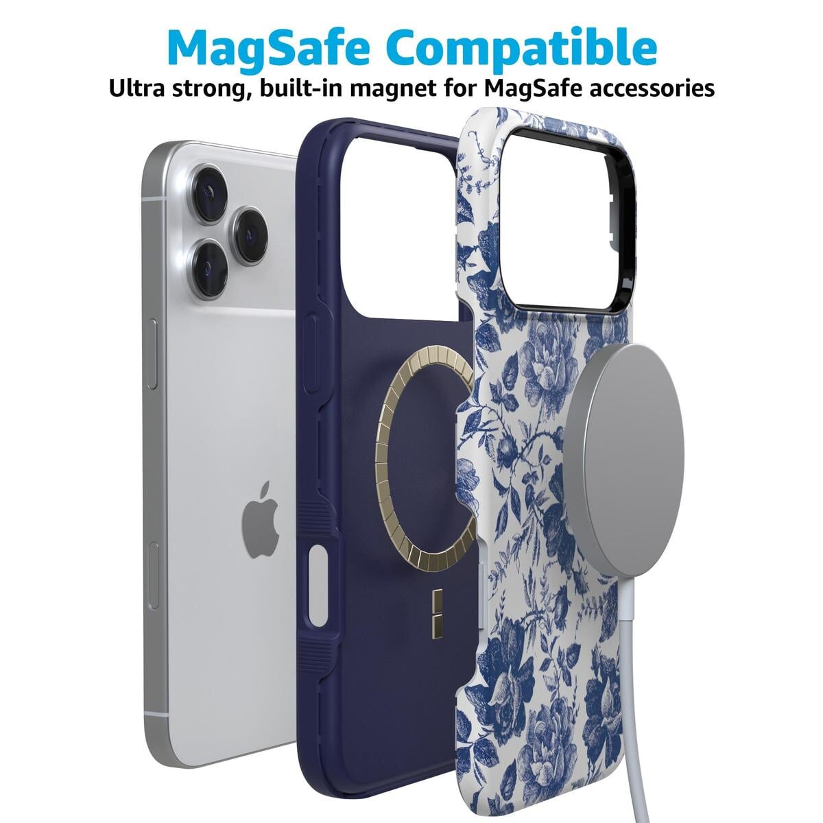 Rose to Fame | Blue & White Rose Floral Case iPhone Case get.casely