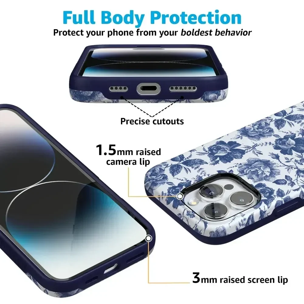 Rose to Fame | Blue & White Rose Floral Case iPhone Case get.casely