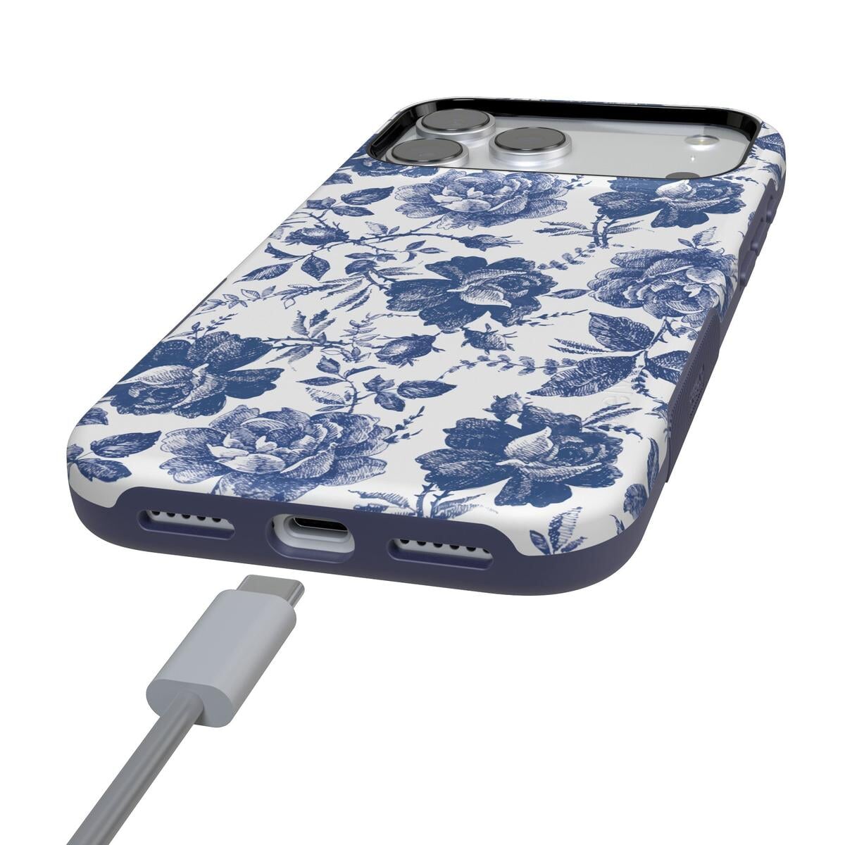 Rose to Fame | Blue & White Rose Floral Case iPhone Case get.casely