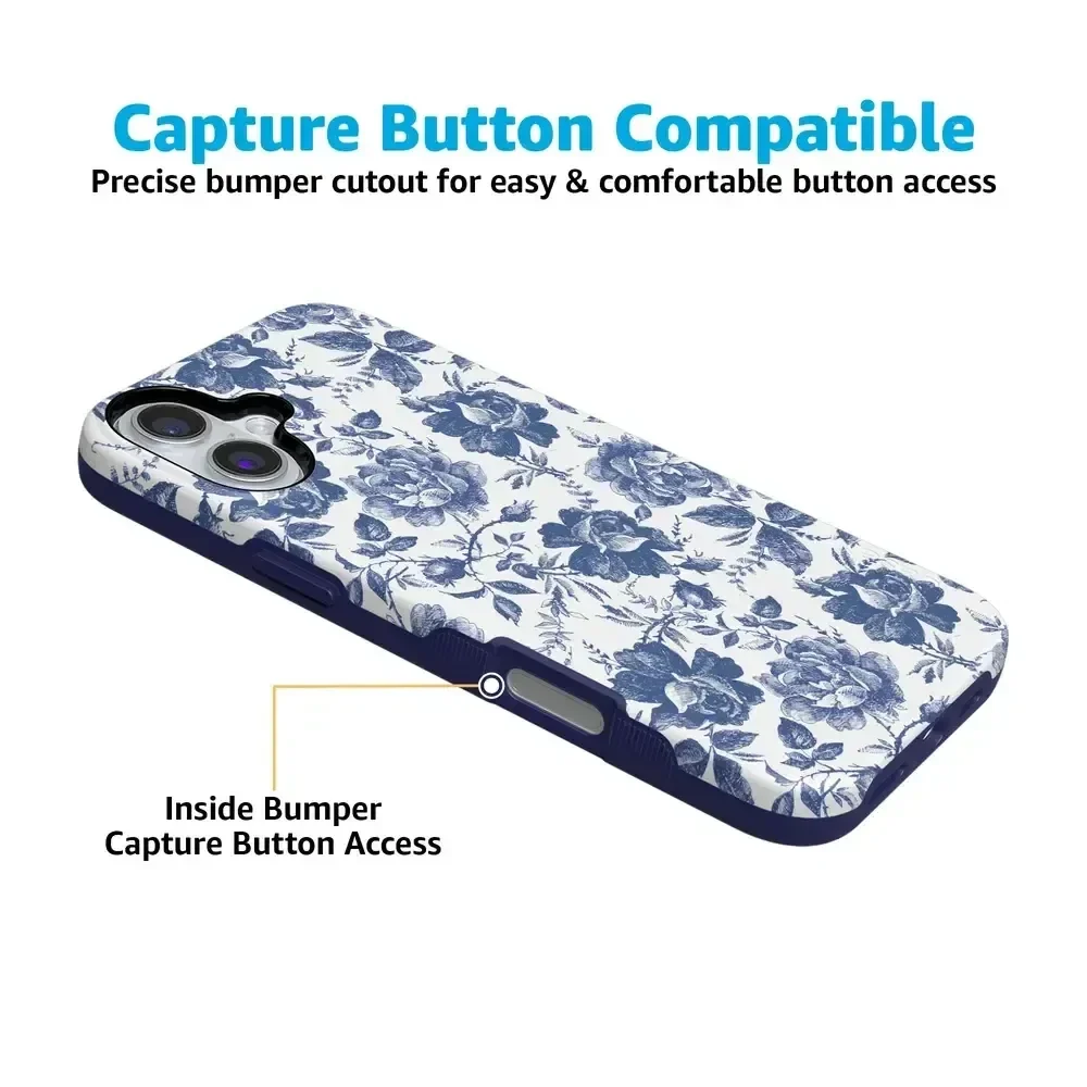 Rose to Fame | Blue & White Rose Floral Case iPhone Case get.casely