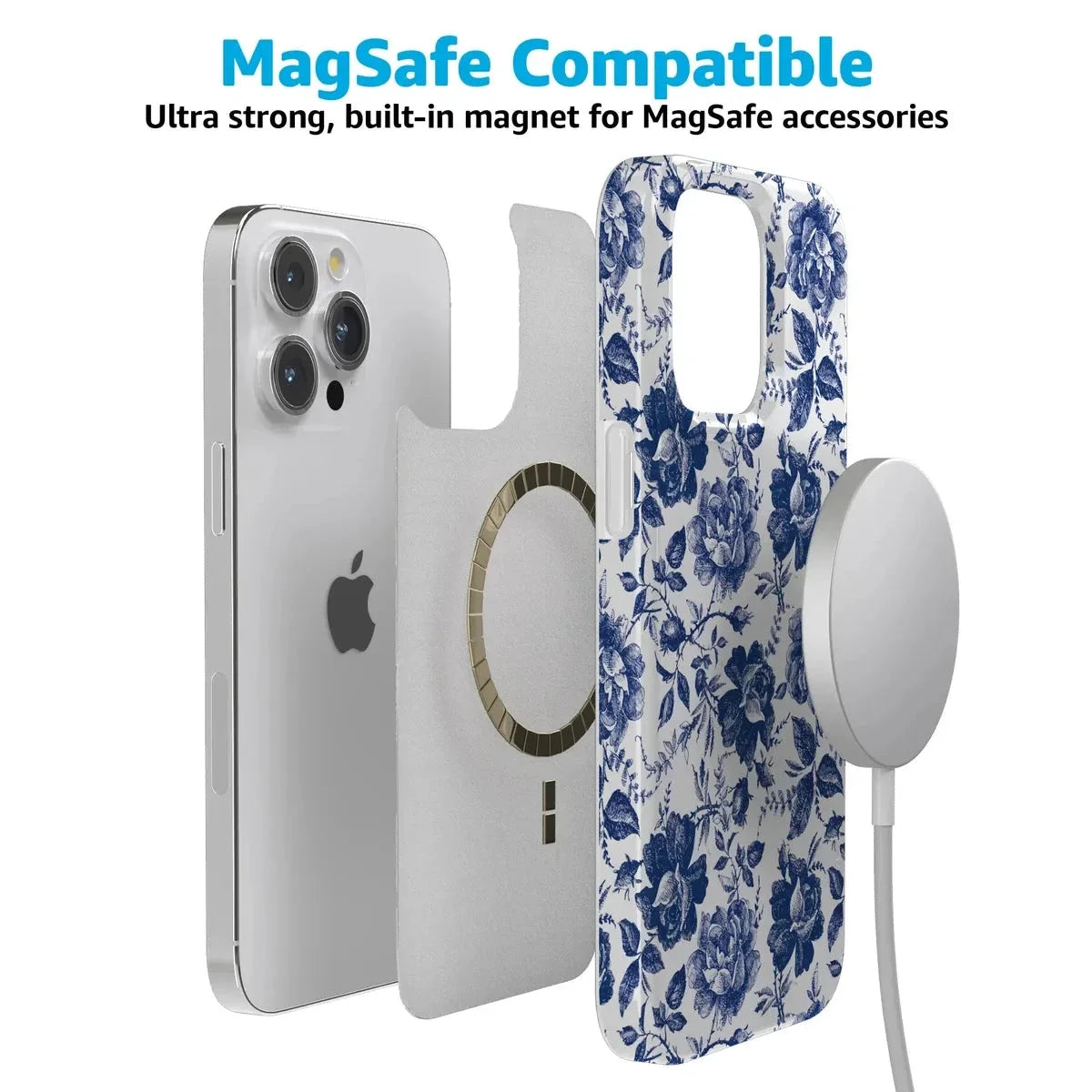 Rose to Fame | Blue & White Rose Floral Case iPhone Case get.casely