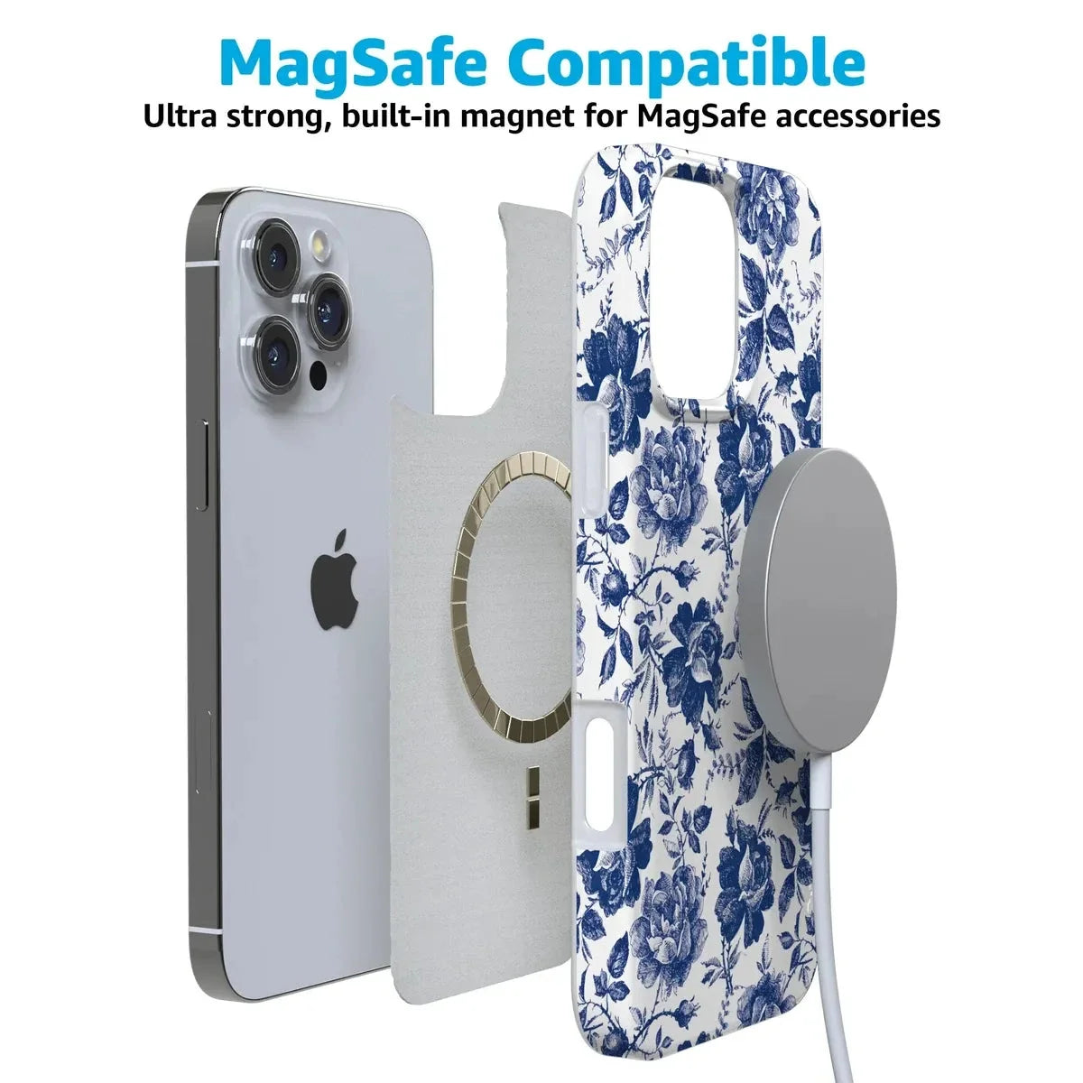 Rose to Fame | Blue & White Rose Floral Case iPhone Case get.casely