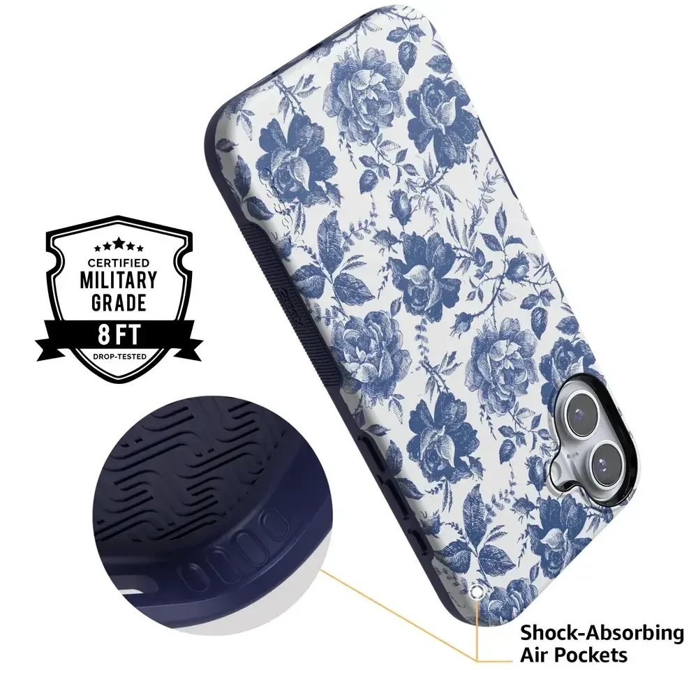 Rose to Fame | Blue & White Rose Floral Case iPhone Case get.casely